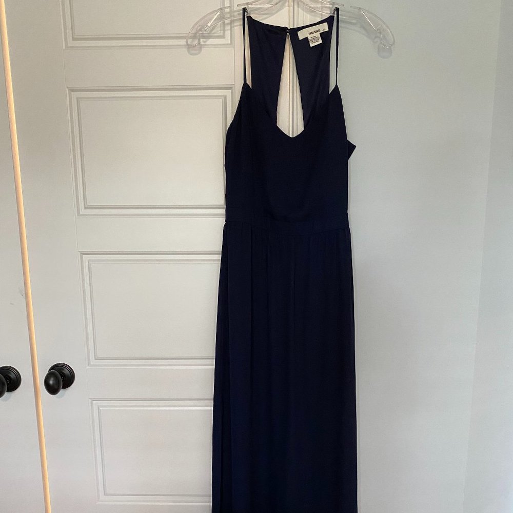 Navy V-Neck Maxi Chiffon Dress
